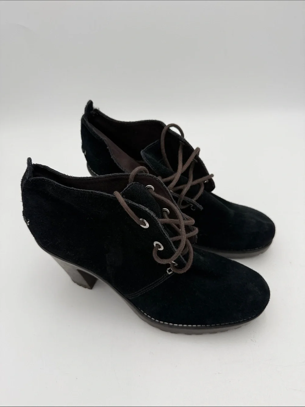 Sperry Black Suede Lace-Up Heeled Ankle Booties women 10M casual Y2K retro goth